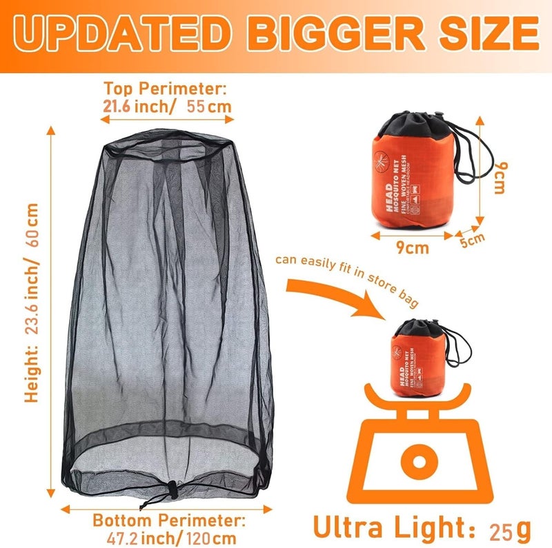 Ducclucc Breathable Mosquito Head Net Head Bug Net for Hat Fits Most Sizes of Hats (2pcs, 47.2" L x 23.6" W, Black) - Image 2